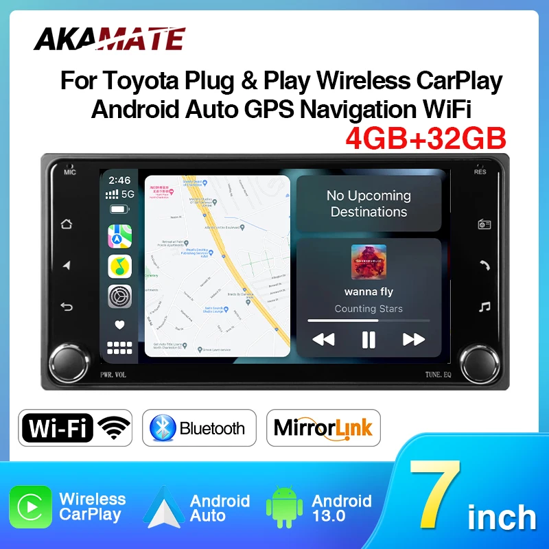 Universal Auto Radio Für Toyota 7 Zoll Drahtlose Carplay Android Auto Bluetooth WiFi Audio Player Android 13 Auto Zubehör Image