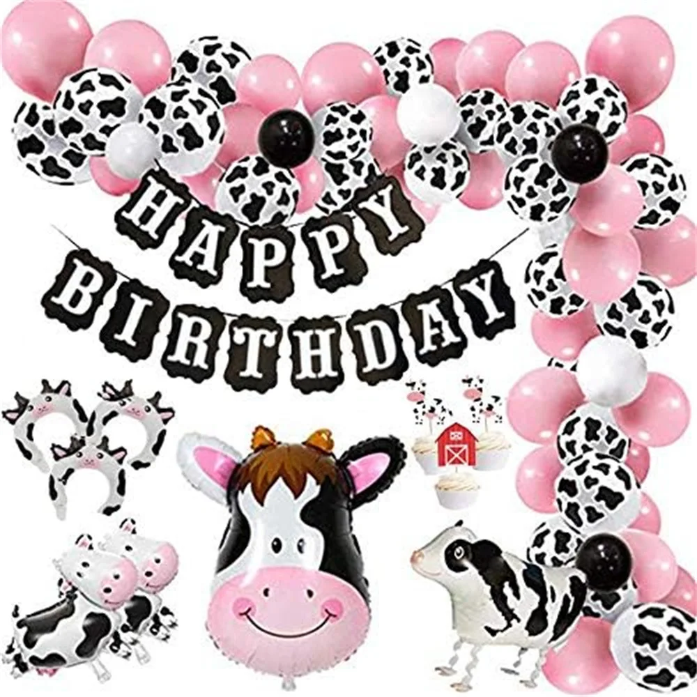 Kuh Party Bauernhof Tier Ballon Girlande Kit für Kinder Geburtstag Baby Dusche Hochzeit Party Geburtstag Banner Kuh Druck Latex Ballon Set Image