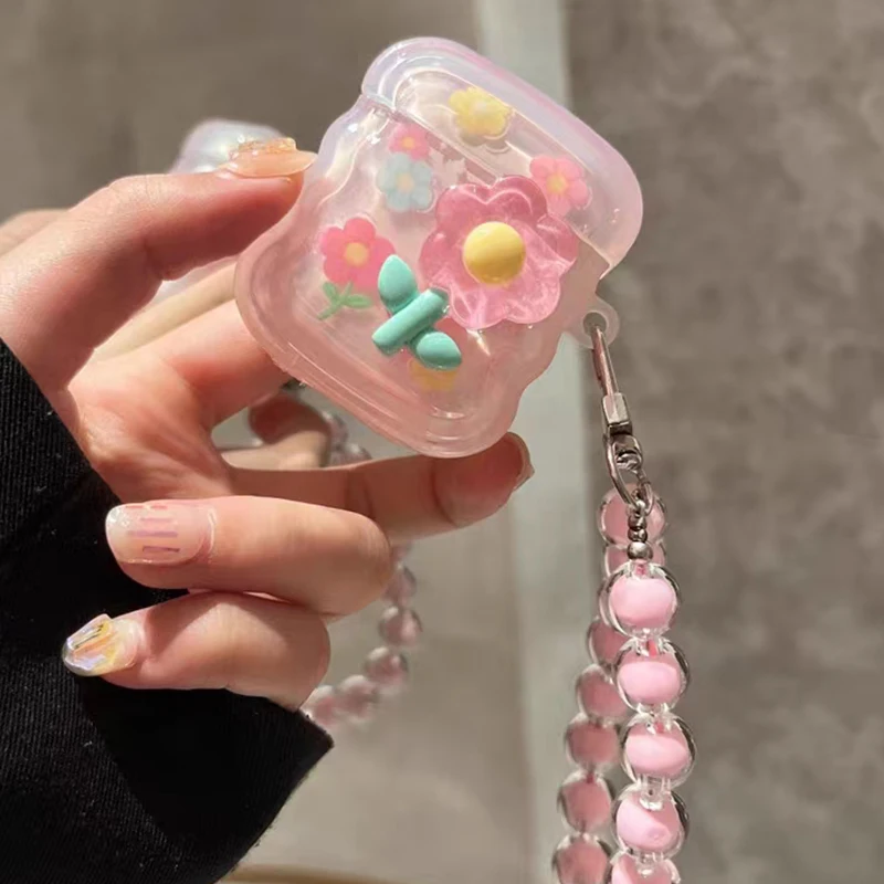 Weiche Für AirPods Pro Kopfhörer Schutzhülle Ins rosa blume Für Apple Kopfhörer Fällen AirPods 3/1/2 mit Schlüssel Kette Pend Abdeckung Image