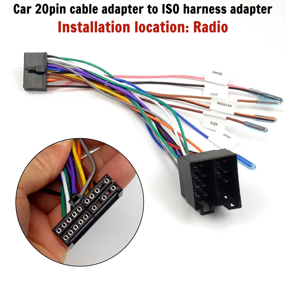 20-Pin-Kabeladapter auf ISO-Kabelbaum-Adapter, 20-Pin ISO-Autoradio-Adapter, Kreuzstecker auf ISO-Buchse, MP5, großer Bildschirm