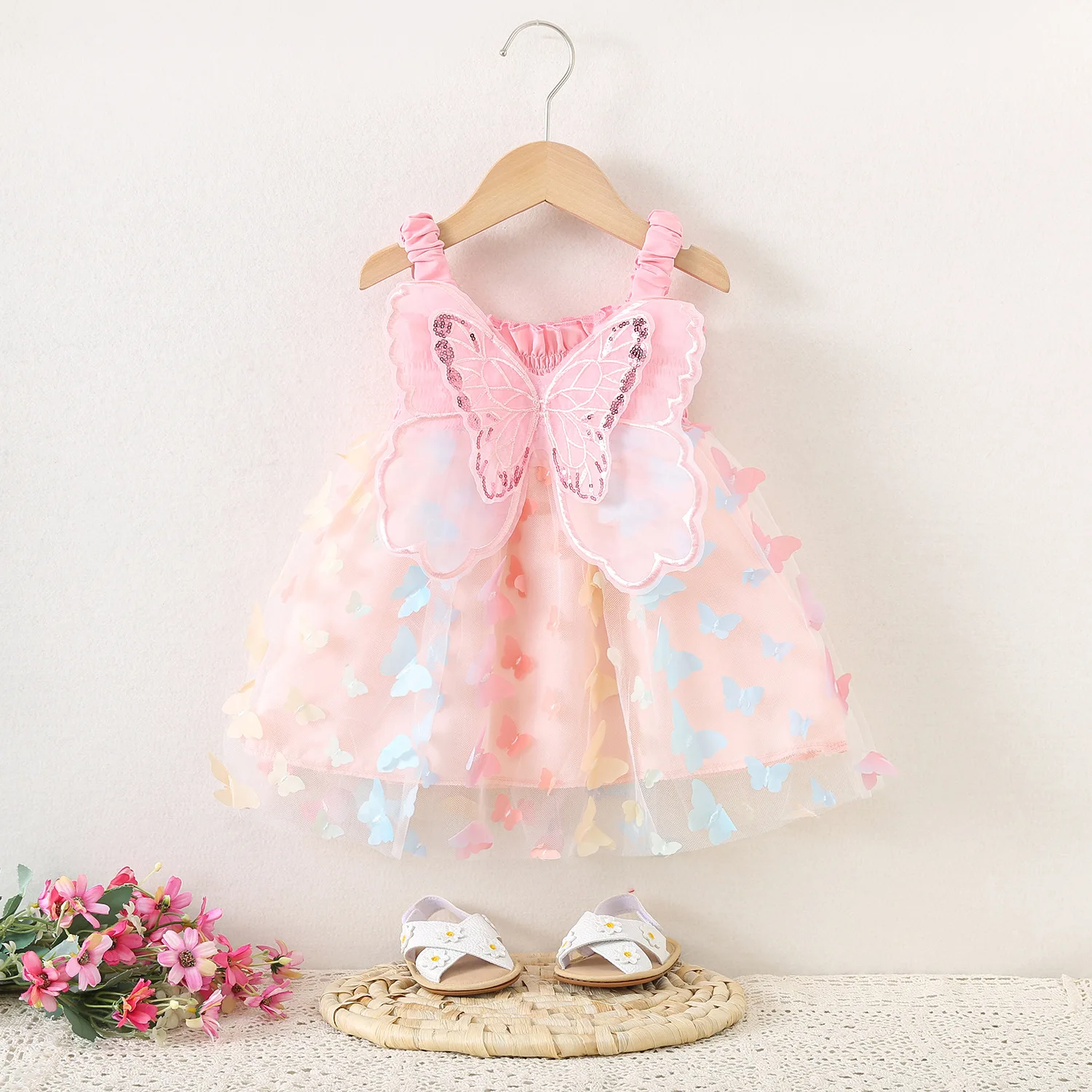 Baby Mädchen Kleid Sommer Schmetterling Flügel Neckholder Puffy Mädchen Kinder Kleid Nette Casual Strand Baby Mädchen Prinzessin Kleider ﻿ Image