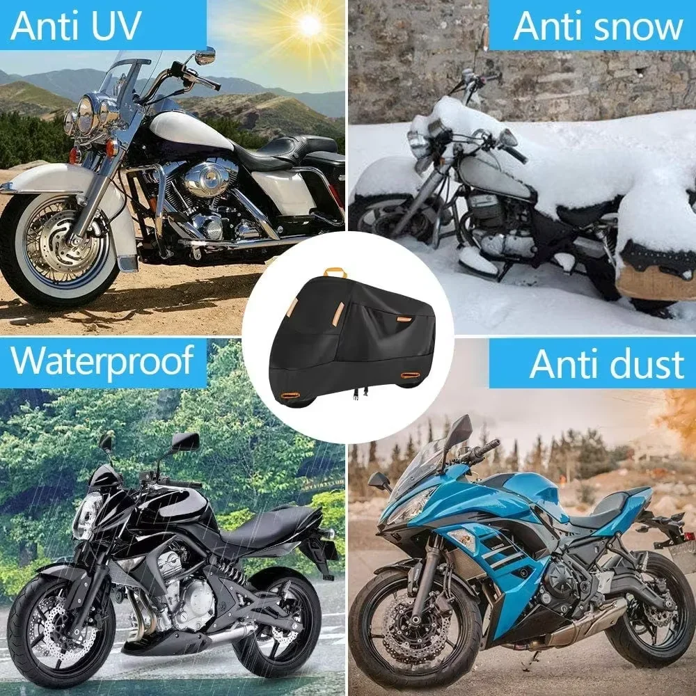 Motorradabdeckung, wasserdicht, ganzjährig, Motorradabdeckung, für drinnen und draußen, verschleißfester Stoff, Polyester, UV-Schutz Image