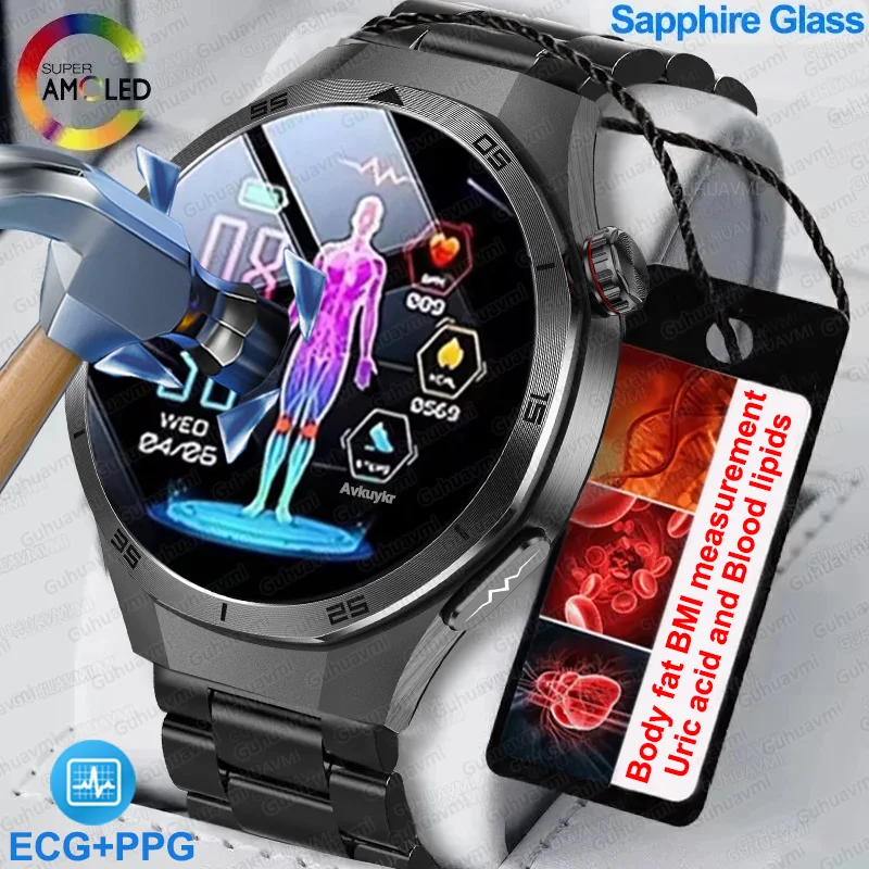 EKG Laser Diagnose Harnsäure Blutfett Physiotherapie Smart Watch Männer Körperfett Blutdruck EKG + PPG Puls Gesundheit Uhren Image