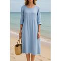 Per donna Mini Abito Abito in cotone e lino Elegante Essenziale Moderno Vacanza Ferie Spiaggia Vestibilità regolare Semplice Manica 3/4 Girocollo Blu Estate