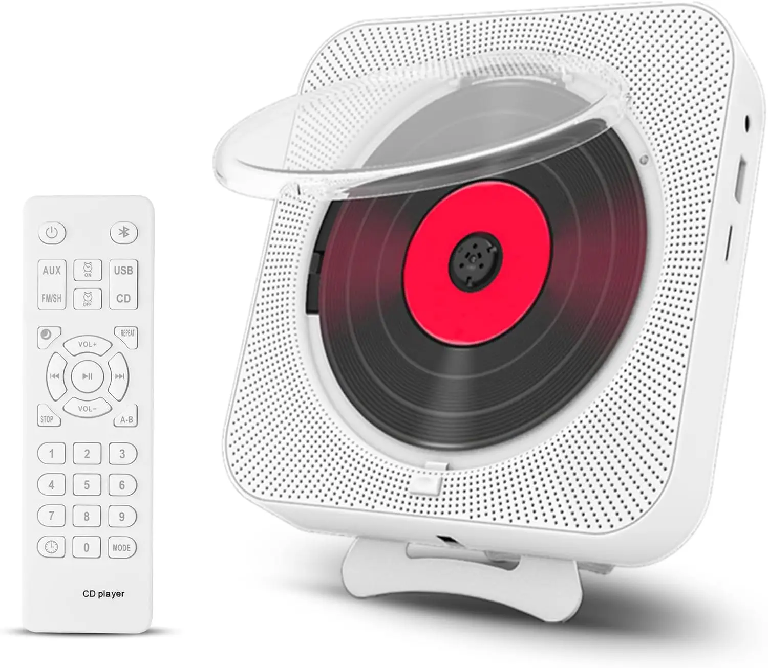 CD Multimedia Player, Kompakt, Leicht, Timer-Schaltung ein/aus, BT 5.0, FM, USB/TF-Anschluss, mit Ständer, Wiederaufladbar Image