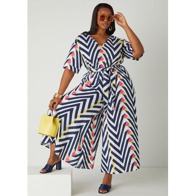 Plus Size Abstract Linen Blend Jumpsuit