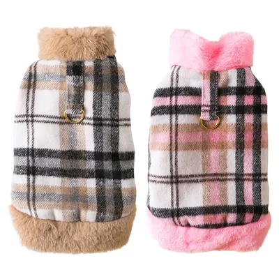 Autumn Winter with D-Ring Pet Dog Warm Plaids Coat Jacket The Dog Face Small Dogs Cat Pet Clothes