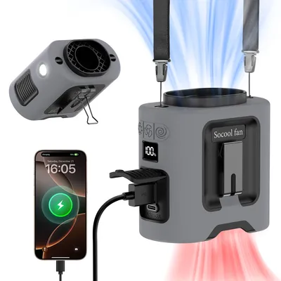 Socool 14500mAh Waist Fan Portable Hanging Neck Fan Storm Wind with 360° Rotating Clip Phone