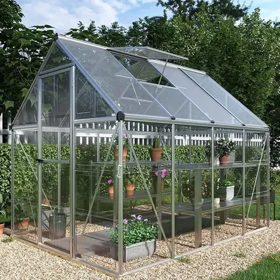 Hybrid Polycarbonate Greenhouse Aluminum Hot House for Outdoor 2 Vent Window with Lockable Hinged