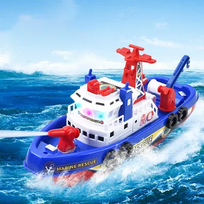 Pool Bath Toys For Kids Music LED Light Electric Marine Rescue Fire Fighting Boat Classic Children
