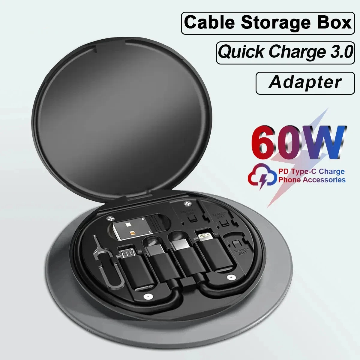 NNBILI 60W Tipo-C a USB C a Micro a IP Kit adattatore cavo di ricarica rapida per IPhone 14 15 13 11 Convertitore OTG Scatola multi di archiviazione