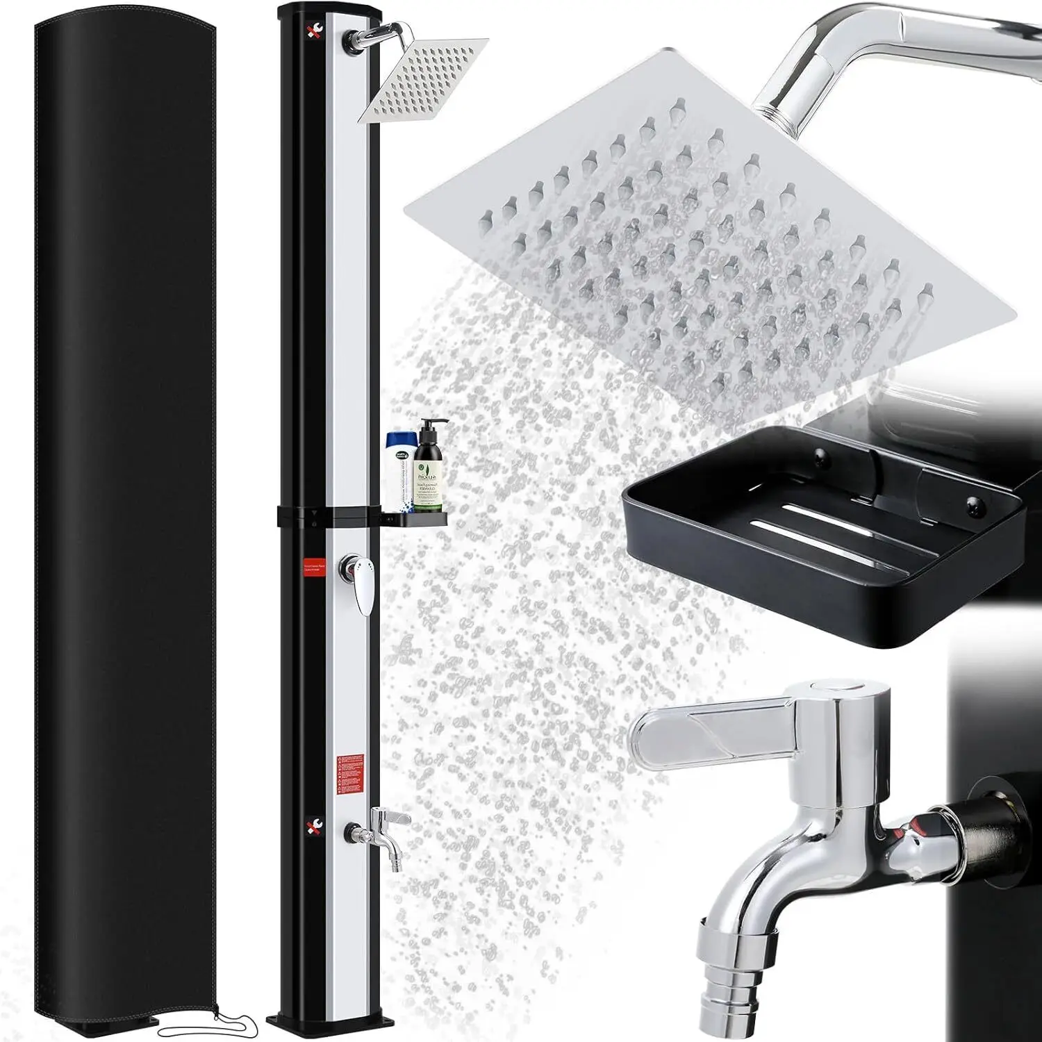 Douche solaire chauffée 35L/40L avec pomme de douche, robinet de douche pour jardin extérieur, bord de piscine, plage, piscine, Spa, Camping en plein air