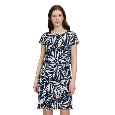 Sommerkleid BETTY BARCLAY "Betty Barclay Stufenkleid mit U-Boot-Ausschnitt", Damen, Gr. 42, Normalgrößen, blau (dunkelblau, weiß), Obermaterial: 100% Polyamid. Futter: 100% Polyester., feminin, gerade kurz, Rundhals, Halbarm, Kleider, Druck Image