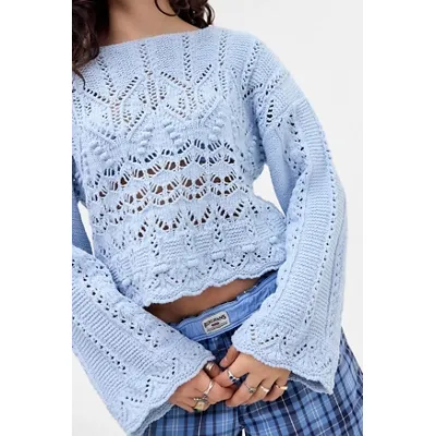 UO Cooper Stitchy Bobble Jumper - Light Blue XL at Urban Outfitters