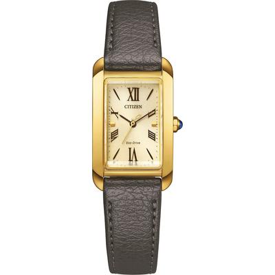 Solaruhr CITIZEN "Citizen L", taupe, Armbanduhren, Damen, Armbanduhr, Damenuhr, Lederarmband, analog, Batterie-Entladungsanzeige Image
