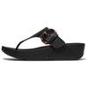 Zehentrenner FITFLOP "LULU RESIN-BUCKLE LEATHER TOE-POST SANDALS", Damen, Gr. 40, schwarz, Rindsleder, unifarben, klassisch, Schuhe, Pantolette, Slides, Flats mit verstellbarer Schnalle