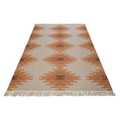 Wollteppich GREEN LOOOP "Belle", beige (beige, hell), B:80cm H:5mm L:150cm, Wolle, Teppiche, Fransen, Kelim, handgewebt, Natur, Wohnzimmer, Schlafzimmer, Raute Image