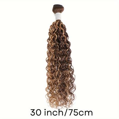 TEMU 4/27 Ombre Highlight Water Wave Human Hair Bundles - Long, Natural-looking Curls, 20-30 Inches, 95-100g Each, Styling & Volume Image