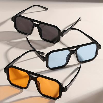 TEMU 3pcs Retro Rectangular Fashionable Decorative Glasses, Men's And Women's Punk Image