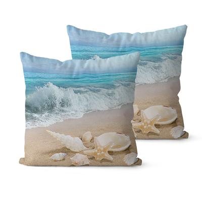 TEMU 2pcs Set Conch Pattern Cushion Covers - Zippered, Removable & Washable For Living Room Sofa Decor (pillow Inserts Not Included) Image
