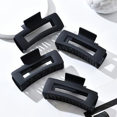 TEMU 4pcs Elegant Black Hair Claw Clips Set, Non-slip Jaw Clamps, Durable Plastic Hair Accessories For Women, Suitable For Thin And Thick Hair, 15+ Image