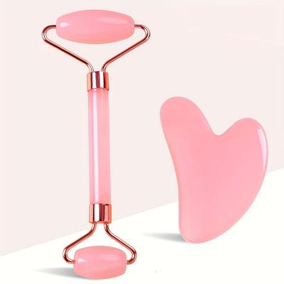 TEMU Double Head Facial Massage Roller And Heart-shaped Scraping Board, Portable Facial Massager, Body Massage Tool Kit, Universal, Non Electric Abs Material, No Battery Required -2pcs-