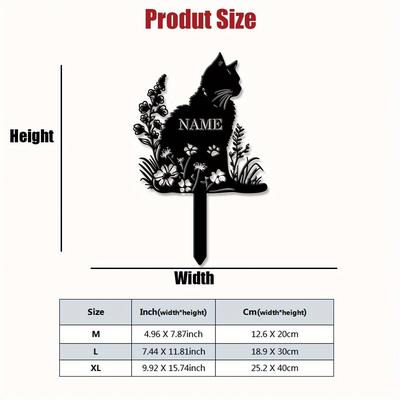 TEMU 1pc Elegant Cat Memorial Garden Stake - Iron Metal Outdoor Cemetery With Customizable Text, No Battery Required, Floor Mount Pet Gravestone For Decor, Memorial Day Decorations Image
