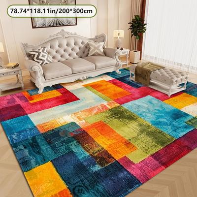 TEMU Zulida Vibrant Area Mat - 800gsm, Non-slip Backing, Machine Washable, Low-pile Polyester Mat For Living Room, Bedroom, Entryway, And More - , Easy To Clean, Bedroom Mat| Mat|lowpile Texture Image