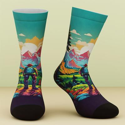TEMU A Pair Of Unisex Socks That Are Soft And Comfortable, Suitable For Hiking, Cycling, Men's Camping Socks, Women's Hiking, Biking, Camping, And Wear. Image