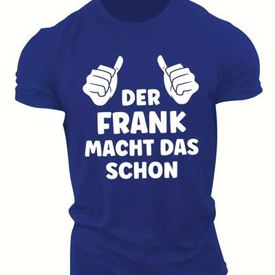 "TEMU Men's Casual Summer T-shirt - Short Sleeve, Polyester, Beige With "der Frank" Graphic Print, Lightweight & Breathable For Casual Attire" Image