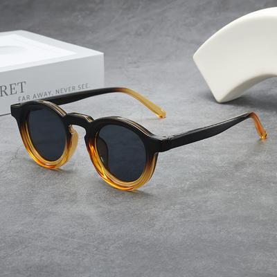 TEMU Vintage Round Frame Gradient Frame Fashion Glasses, Full Rim Pc Polycarbonate, For Men, Women, Daily Casual Wear, Fashion Photoshoot, Festival Gift Image