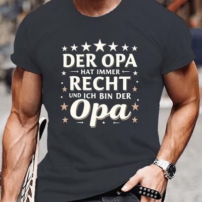 "TEMU Men's Casual "der Opa Is Immer " Graphic Tee - Short Sleeve Summer T-shirt In Olive Green With , Lightweight Polyester Fabric, Round Neck, Machine Washable" Image