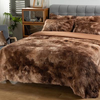 TEMU Plush Bedding 155x220 -piece Warm Fluffy Winter Bed Cover Long Hair Fluffy Fleece Plush Bedding Set With Zipper Pillowcase Ombre Image