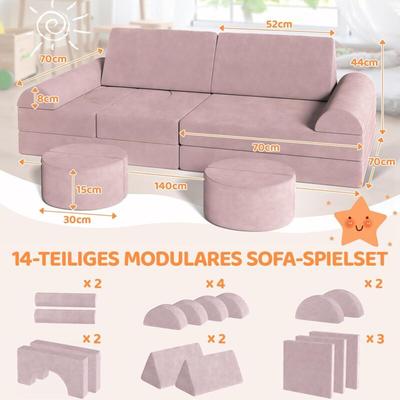 14 tlg Doppel Kindersofa Spielsofa Modulsofa Schlaffunktion Schaumstoffbausteine (Rosa) Image