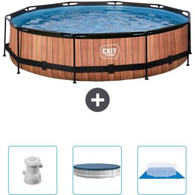 Exit Toys - exit Runder Holzrahmen-Swimmingpool – 360 x 76 cm – Inklusive Zubehör CB88 Image