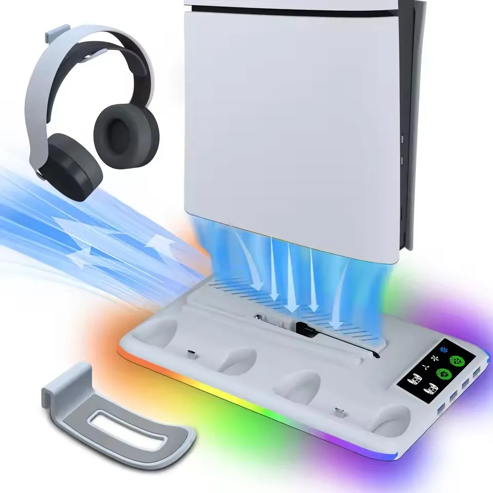 For Sony PS5 Console Playstation Play Stations PS 5 Slim Pro Game Stand Support Base Holder Cooler Fan RGB Gaming Accessories