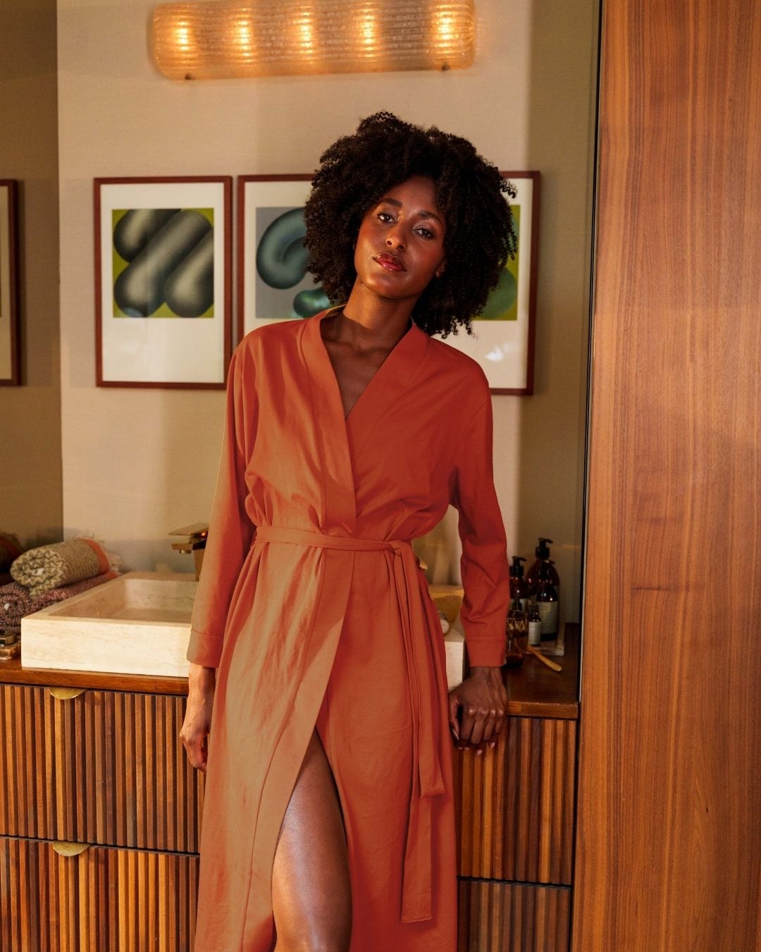 Bademantel KAYORI "Saigon" Gr. XL, orange (terra), L:105cm, Baumwolle, Hausmäntel, Bademantel, elegantes Design