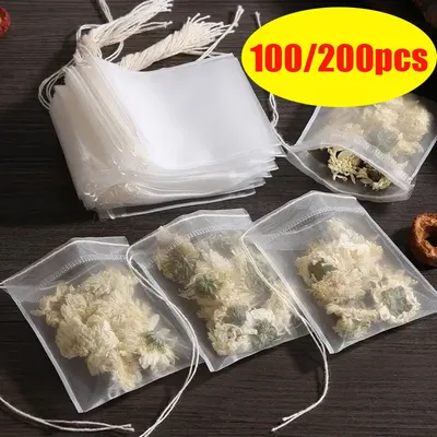 100/200Pcs Transparent Nylon Teabags Empty Tea Bags Disposable Tea Bags Filter Bags for Tea Infuser