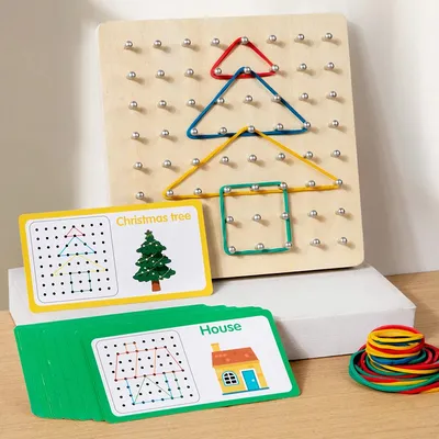 Montessori Wooden Children's Educational Toys Nail Boards Geometry Math Teaching Aids For Shape