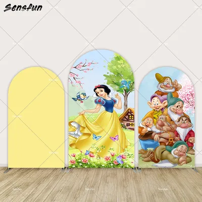 Snow White and The Seven Dwarfs Arched Wall Princess Birthday Party Background Banner Girls Baby