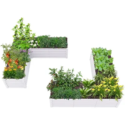 2 Set L-Shaped Galvanized Raised Garden Beds Outdoor,Large Metal Planter Box,Anti-Rust&Easy-Setup