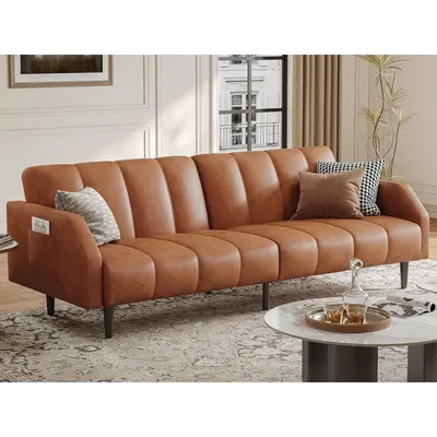 78'' Futon Sofa Bed Couch, 2 Seater Faux Leather Futon Sleeper Couches with Adjustable Sofa