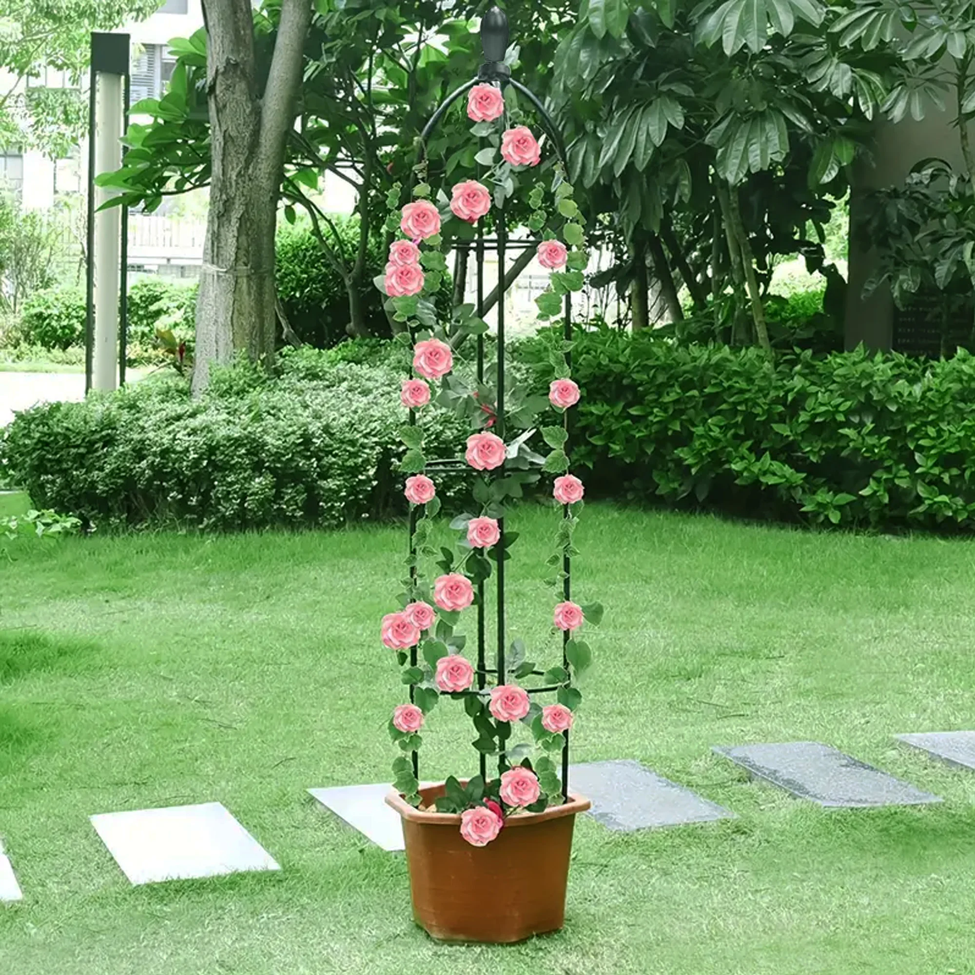Traliccio da giardino nero, telaio di supporto per piante rampicanti, plastica resistente, piante in vaso, supporto per piante rampicanti per interni/esterni
