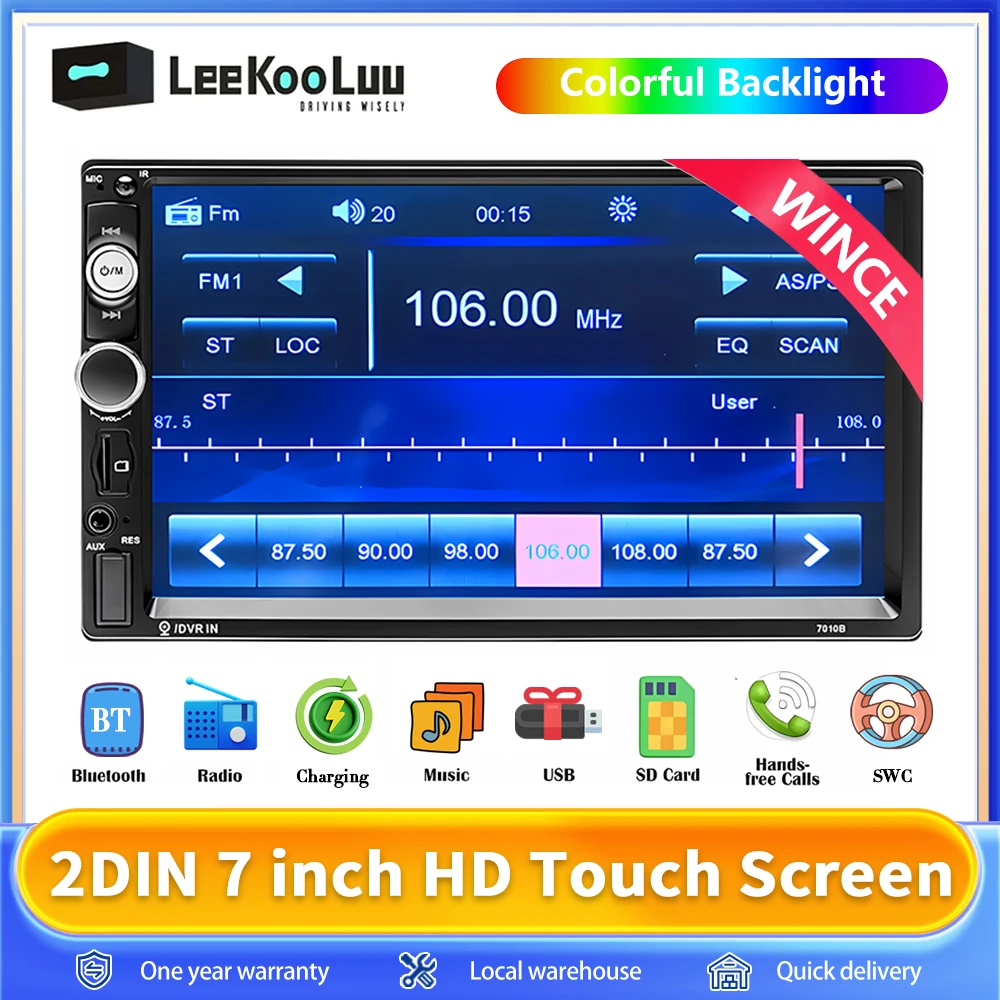 Leekooluu 2 din Autoradio 7 "HD Autoradio lettore multimediale 2DIN Touch Screen Auto audio Car Stereo MP5 Bluetooth USB TF FM