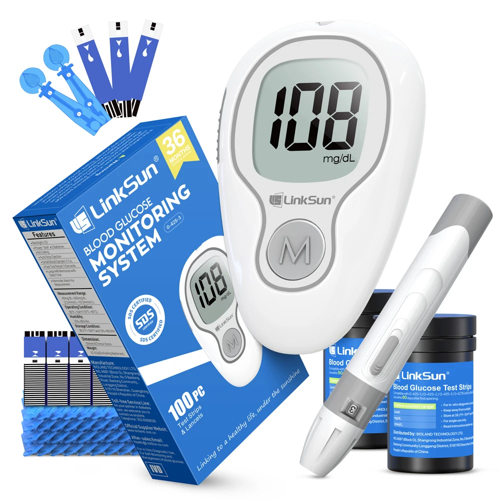 LinkSun G-425-1/-2/-3 Glucosemeter Monitor Komplettset 10/50/100 Stück Teststreifen Blutzuckertester Diabetes Blutzuckermessgerät Image