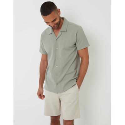 Sage Green Jersey Pique Revere Collar Short Sleeve Shirt