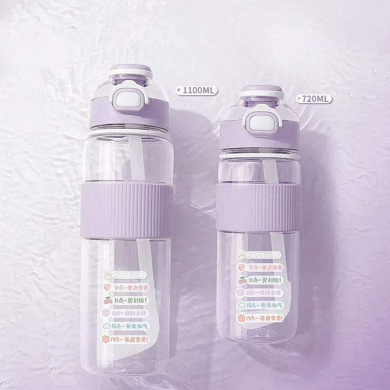 Outdoor-Sport Wasser flasche Stroh becher große Kapazität Kunststoff kessel gerade Trinkwasser flaschen Student tragbare Getränke becher Image