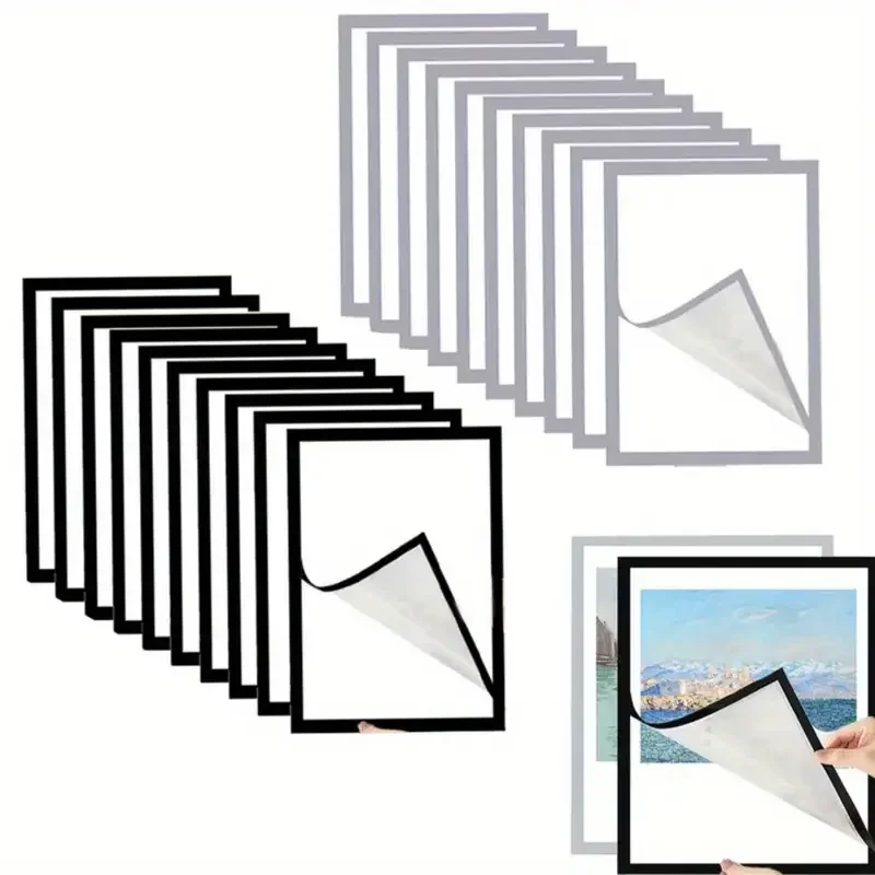 10 Stück magnetischer Kunststoff-Fotorahmen aus weichem Gel, Gold, Schwarz, Silber, A4, A3, A2, Mehrzweck-Ordner, Foto-Posterrahmen Image