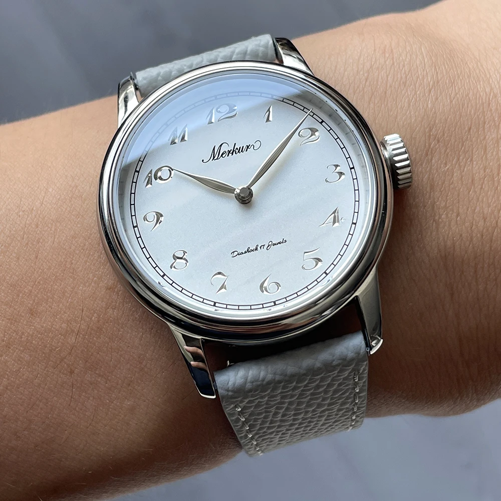 NEUE Merkur Intaglio Uhr 50m Haut Taucher Uhr Vintage Weiß Mechanische Hand Uhr 38mm Sapphire Relogio Masculino Image