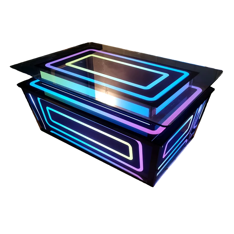 KTV-Couchtisch, siebenfarbig, leuchtend, verdicktes gehärtetes Glas, Clubhaus, Weinbar, spezieller Sofa-Kartensitz, Edelstahltisch Image